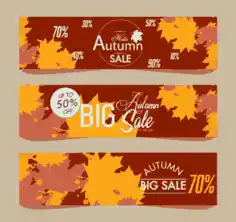 Autumn Sales Banners Horizontal Design Brown Leaves Decor Free Vector