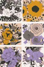Free Download PDF Books, Flowers Backgrounds Colored Classical Closeup Handdrawn Sketch Free Vector