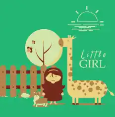 Cartoon Card Background Little Girl Animals Icons Decor Free Vector