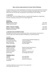 Basic Resume Requirement Template