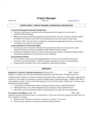 Commercial Project Manager Resume Template