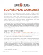Free Download PDF Books, Food Truck Business Plan Worksheet Sample Free Template