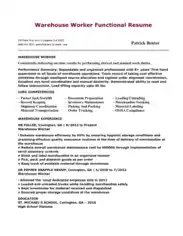 Free Download PDF Books, Warehouse Worker Functional Resume Template