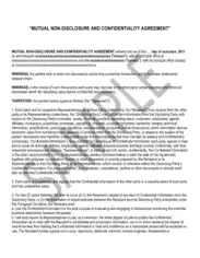 Mutual Non Disclosure and Confidential Agreement Template