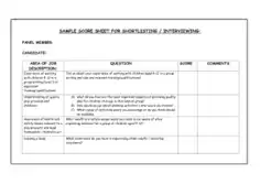 Score Sheet For Shortlisting Interview Template