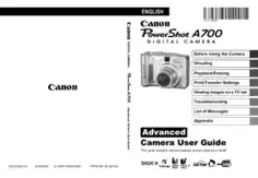 CANON Camera PowerShot A700 Advance User Guide