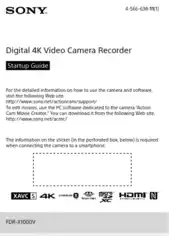 SONY Digital 4K Video Camera Recorder FDR-X1000VR Operation Manual