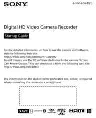 SONY Digital HD Video Camera Recorder HDR-AS200V Setup Guide