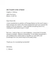 Job Transfer Letter of Intent Template