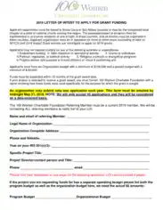 Charity Letter of Intent to Apply for Grant Funding Template