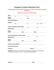Emergency Contact Information Form Template