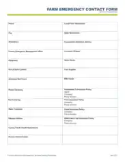 Farm Emergency Contact Form Template
