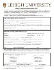 University Student Employment Authorization Form Template