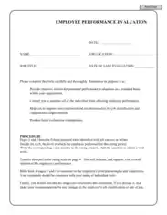 Sample Employee Performance Evaluation Form Template