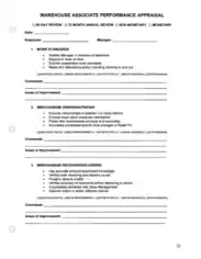 Warehouse Employee Evaluation Form Template