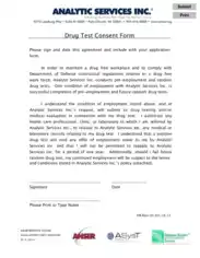 Drug Test Consent Form Agreement Sample Template