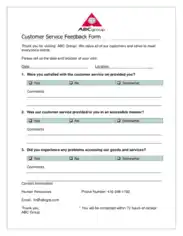 Free Download PDF Books, Customer Service Feedback Form Template