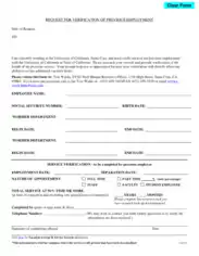 Previous Employment Request Form Template